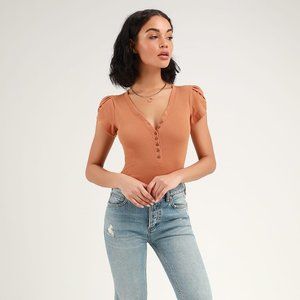 Free People Mia Blush Short Sleeve Bodysuit